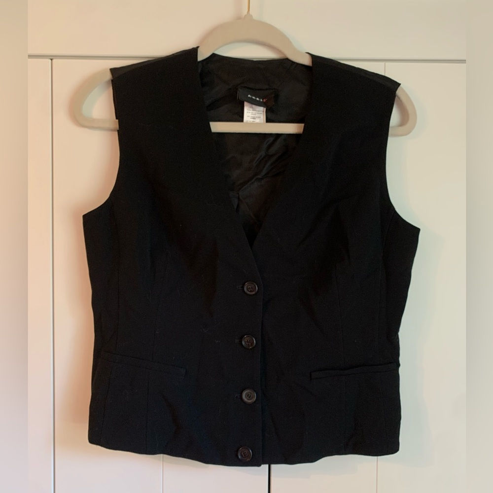 Akris Black Label Wool Button Up Vest Black Womens US Size 8